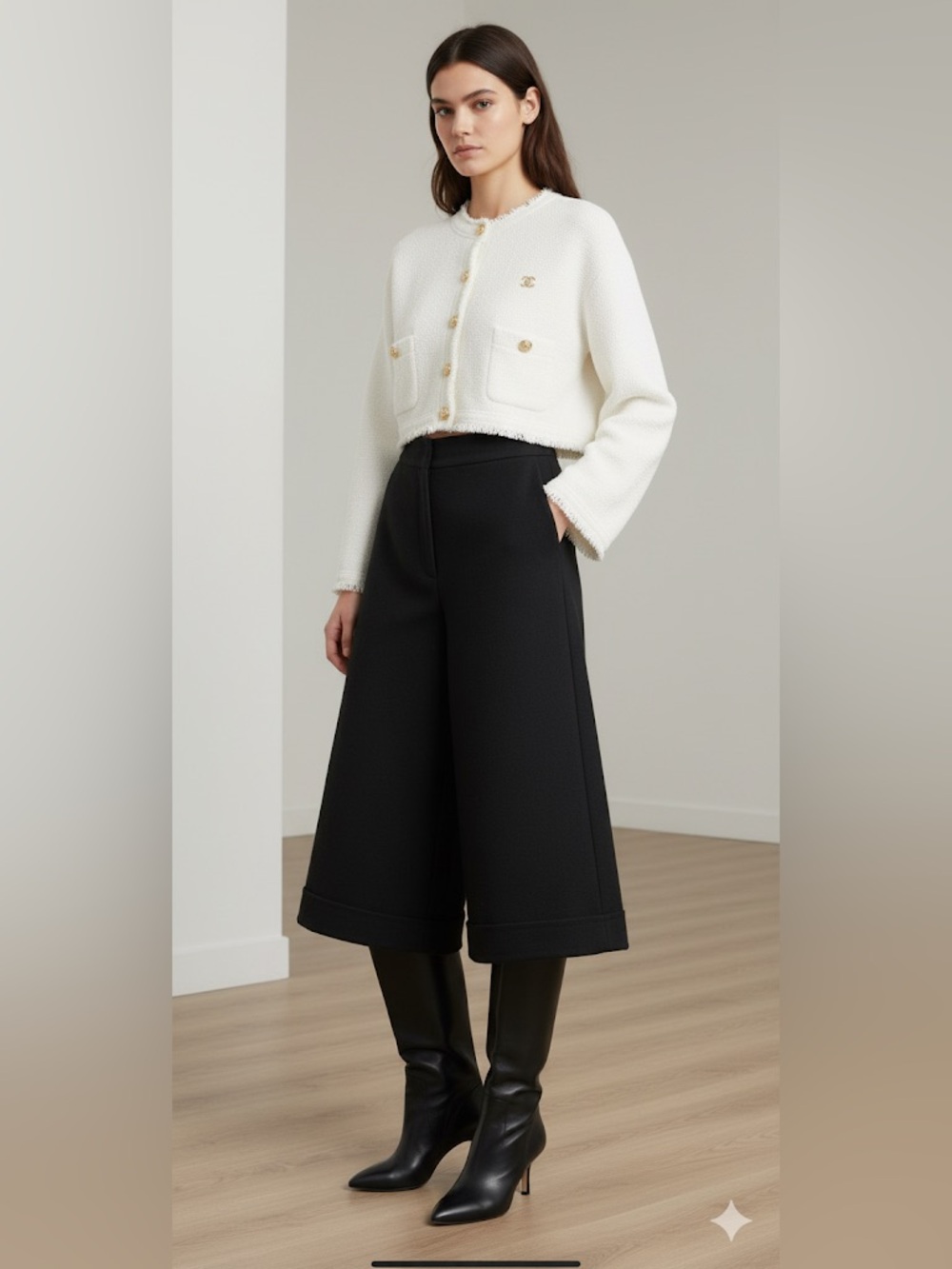Authentic CHANEL wool culottes in black